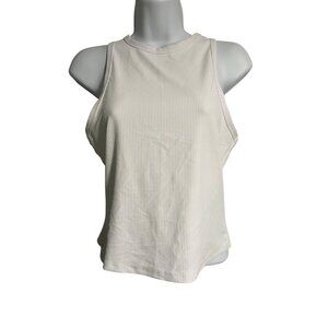 Jockey Womens White Ribbed Racerback Tank Top Size XS Cropped at Waist